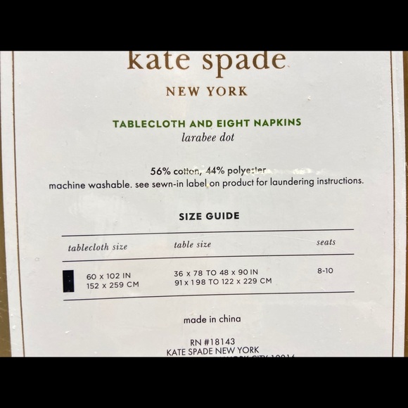 NEW Kate Spade 9 Piece Set Table Cloth & Napkins - Picture 5 of 6